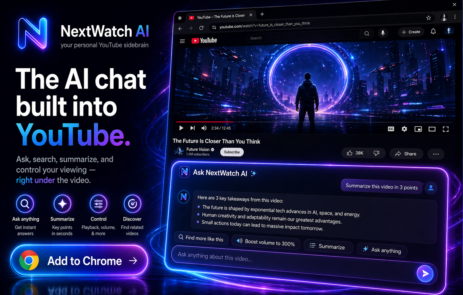NextWatch AI AI chat built into YouTube promotional preview