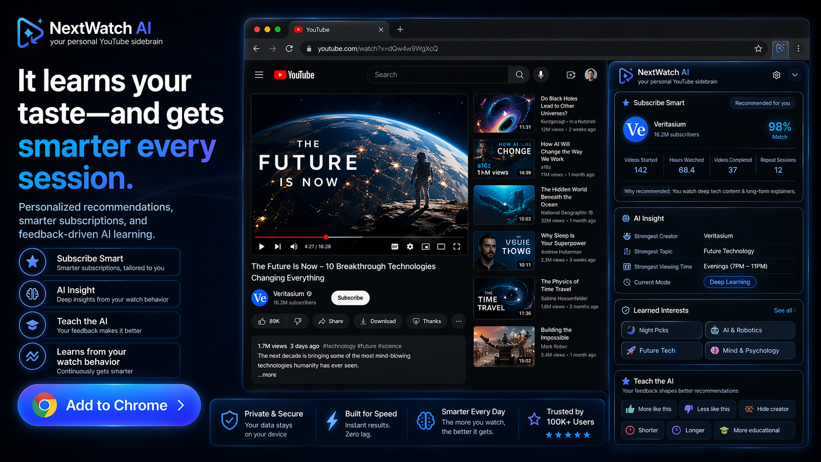 NextWatch AI learning and personalization promotional preview