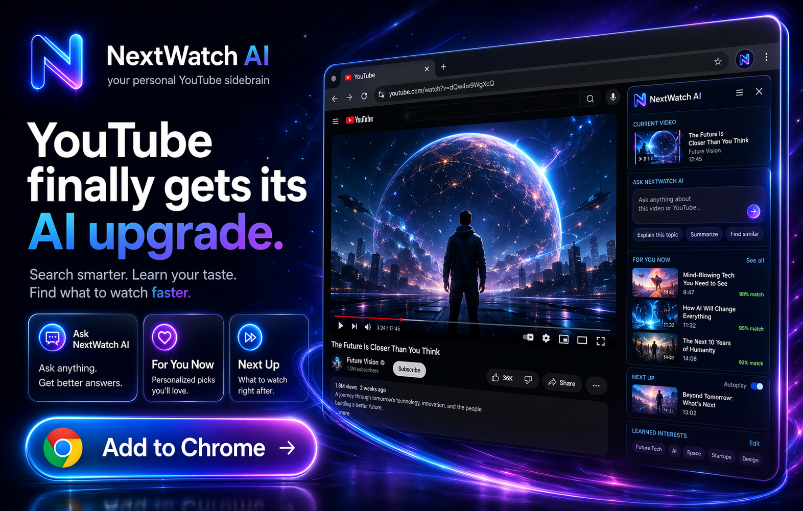 NextWatch AI YouTube AI upgrade promotional preview